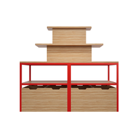 Étagère de présentation de marchandises en bois et métal, structure d'exposition ouverte, design élégant, 4 étagères, autoportante, pour hypermarchés
