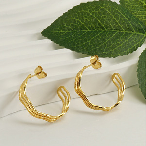 Hoop Earrings Gold C Shaped Stainless Steel Studs For Women Fashion Jewelry Geometric Design - Product Image 3