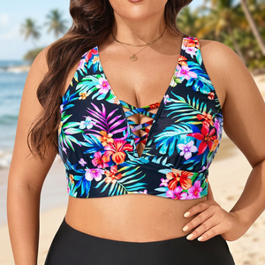 Traje de Baño de Una Pieza para Mujer, Talla Grande, con Estampado Floral, Cuello en V, Logotipo Frontal, Diseño 2026, Transpirable, Spandex/Poliéster - Product Image 2