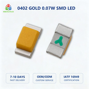 Shengtian <span class=keywords><strong>0402</strong></span> <span class=keywords><strong>LED</strong></span> CMS sur carte dorée 0,07W, fil en alliage, mini-puce, certifié CE/ROHS, garantie 2 ans pour modèles réduits et objets portables - Product Image 1