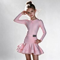 Ensemble haut de danse latine à manches longues avec jupe à strass, col en V, robe de danse jazz salsa tango pour la pratique et les spectacles sur scène pour fille