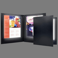 Menu LED en similicuir noir pour restaurant, double page, format A4, éclairé par LED