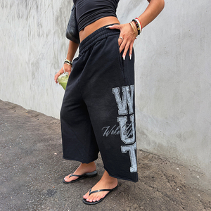 Manufacturer Custom Distressed Knee Length Cotton <b>3</b>/<b>4</b> Sweat <b>Shorts</b> Printed Capris Sweatpants Leopard Print Black Baggy <b>Shorts</b> - Product Image 1