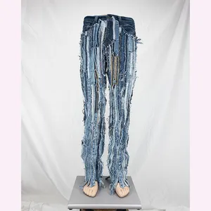DiZNEW Fashion Hip Hop Streetwear Skinny Ripped Damage Trousers Scratch Distressed Denim Pant Men's Designer Clothing Men's Jean