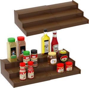 Rack Organizer Cabinet Expandable Spice Storage for <strong>Kitchen</strong> <strong>Cupboard</strong> Pantry Oil Library Glass Oil Vinegar Bottles Wood Stand - Product Image 1