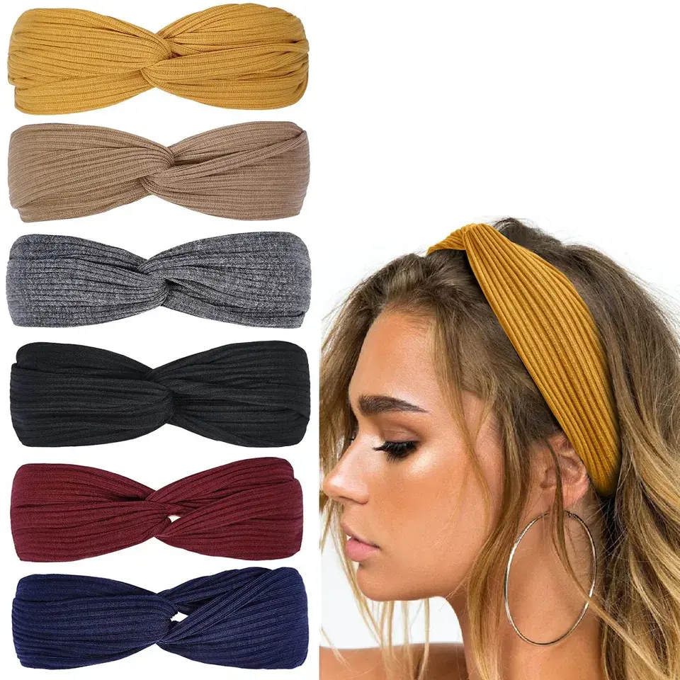 Mode extensible bandes de cheveux filles croix daim tricoté Turban plaine bandeau Yoga bandeaux pour les femmes