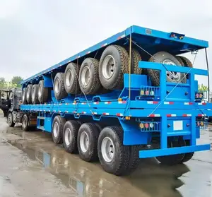 Diskon Besar Trailer datar kualitas terjamin 3 gandar 4 AS 40T 60T wadah tempat tidur datar Semi Trailer untuk Pengiriman di Afrika