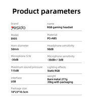 Headset Gaming Kabel Yesido HD Mikrofon Akustik Stereo 3D Antarmuka USB RGB EK05