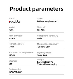 Yesido HD Microphone 3D Stereo Âm Thanh Giao Diện <span class=keywords><strong>USB</strong></span> RGB Chơi Game Tai Nghe Có Dây Tai Nghe Có Dây Ek05 - Product Image 5