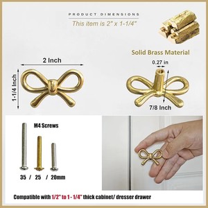 Furniture Handles Brass <b>Gold</b> Bow Shape <b>Cabinet</b> Drawer <b>Knobs</b> Durable Contemporary Hardware Accessories - Product Image 4