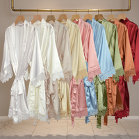 Robe de chambre en satin de soie de haute qualité, 16 couleurs, avec bordure en dentelle, grande taille, pour mariée, demoiselle d'honneur, fille, idéale pour mariage, anniversaire, spa