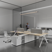 Poste de travail de bureau double face 6 places avec armoire de rangement latérale, bureau modulaire pour personnel avec cloison