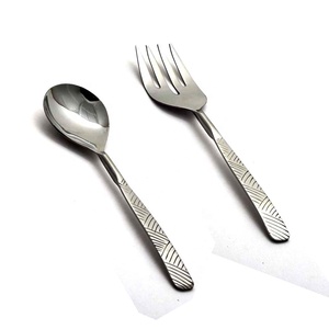 Twist moyen avec poignée d'extrémité nouée Design ensemble de service à salade en acier inoxydable sans danger pour les aliments plaqué argent - Product Image 3