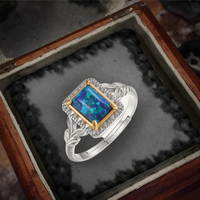 Bijoux fins 925 argent Sterling bleu opale bague ouverte élégante émeraude coupe synthétique opale bague en argent bande pour les femmes cadeau