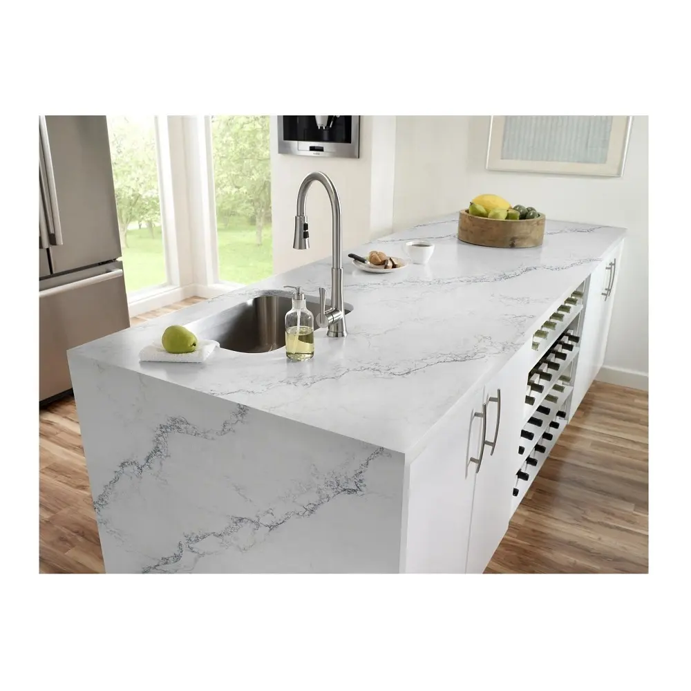 Foto dari Calacatta White Quartz Batu Sudah Dipotong Meja Dapur