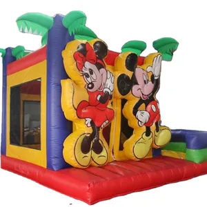 Komersial Mickey Mouse Bouncer Tiup Lompat Istana dengan Perosotan Kombo untuk Anak-anak