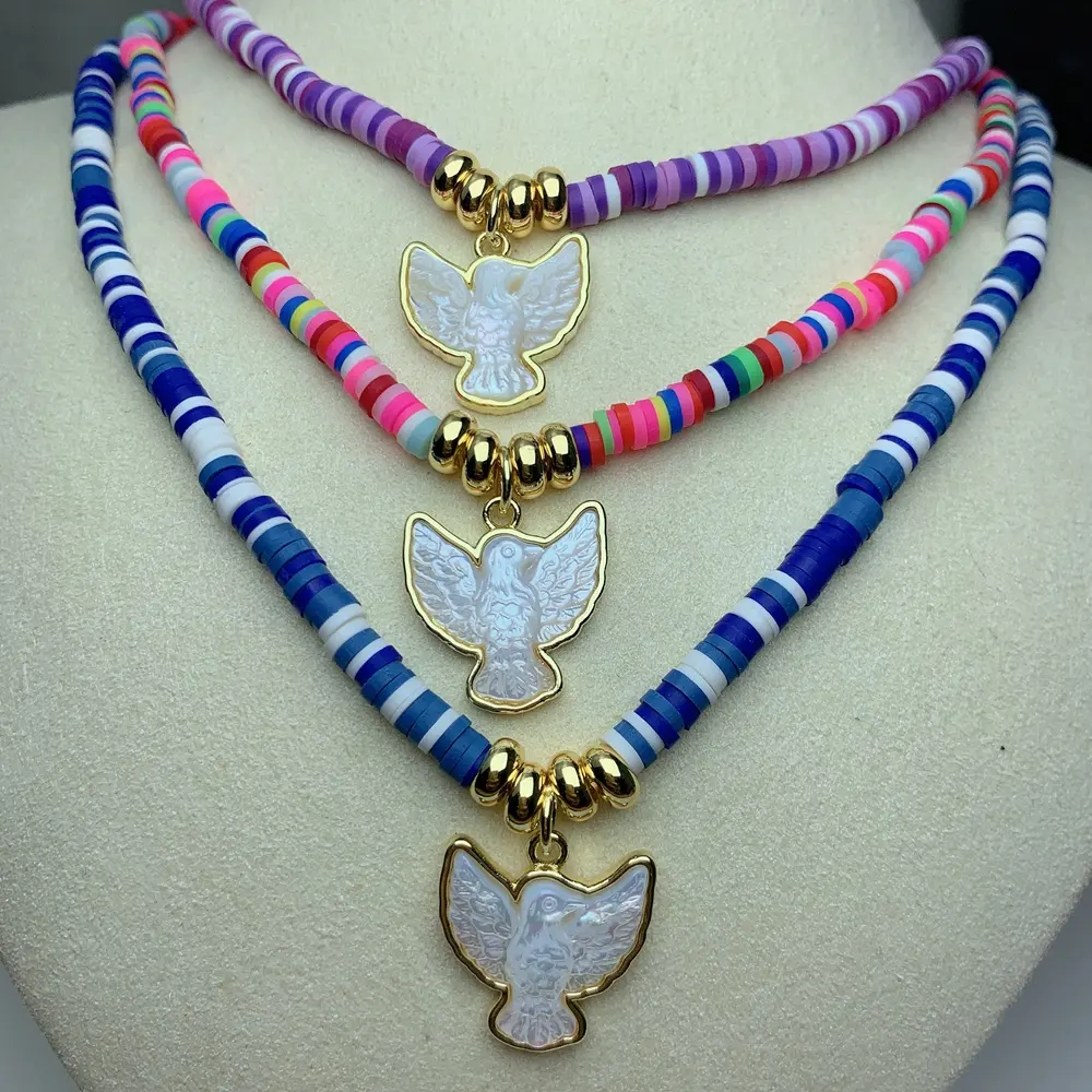 Mode Kalung Perdamaian Dove untuk Wanita 2021 Buatan Tangan Pel Alami Liontin Cangkang Mutiara Tembikar Lembut Keramik Manik-manik Rantai Perhiasan