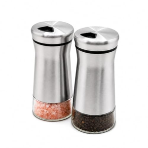 Bouteille à épices en verre avec manchon en acier inoxydable argenté, noir et blanc, 150 ml, avec bouchon à vis, vente en gros - Product Image 1