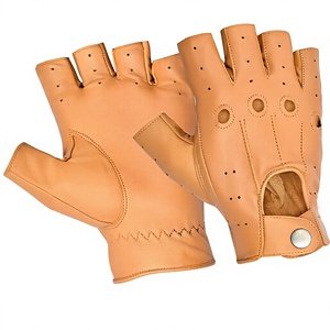 Durable Leather <b>Half</b> Finger Driving Gloves Breathable Perforated Non <b>Slip</b> Grip Unisex Design for Comfortable Daily Driving - Product Image 1