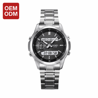 Jam Tangan Digital Pria Stainless Steel Chronograph Alarm Kalender Hari Minggu Bercahaya Tahan Air Mewah OEM Logo Grosir Pabrik