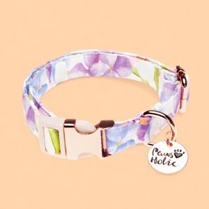 Collar para Perro de Lujo, Talla S, Elegante, con Diseño Floral Moderno, Estampado de Algodón, Cierre de Hebilla Personalizado, Suave y Duradero - Product Image 1