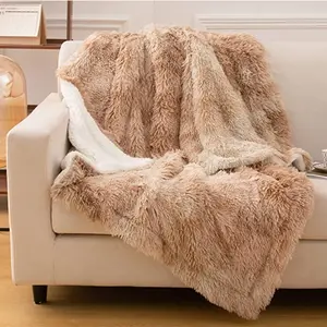 Wholesale Double Layer 500GSM Minky Plush Bed Luxury Soft PV Polyester Sherpa Faux Fur Blankets Throw For Winter Bed Sofa Couch