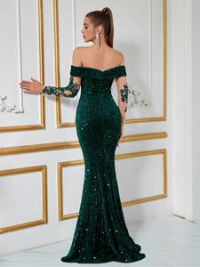 新トレンド高品質レディースフォーマルパーティーイブニングマキシスパンコールボールガウンマーメイドシルエット防シワドレス - Product Image 3