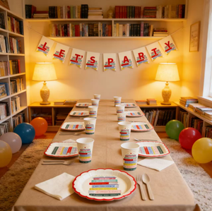 DAMAI - Juego de Vajilla Desechable para Fiestas Infantiles, Regreso a Clases, Juego de Vajilla Desechable para Fiestas, Platos, Vasos y Servilletas de Papel - Product Image 1