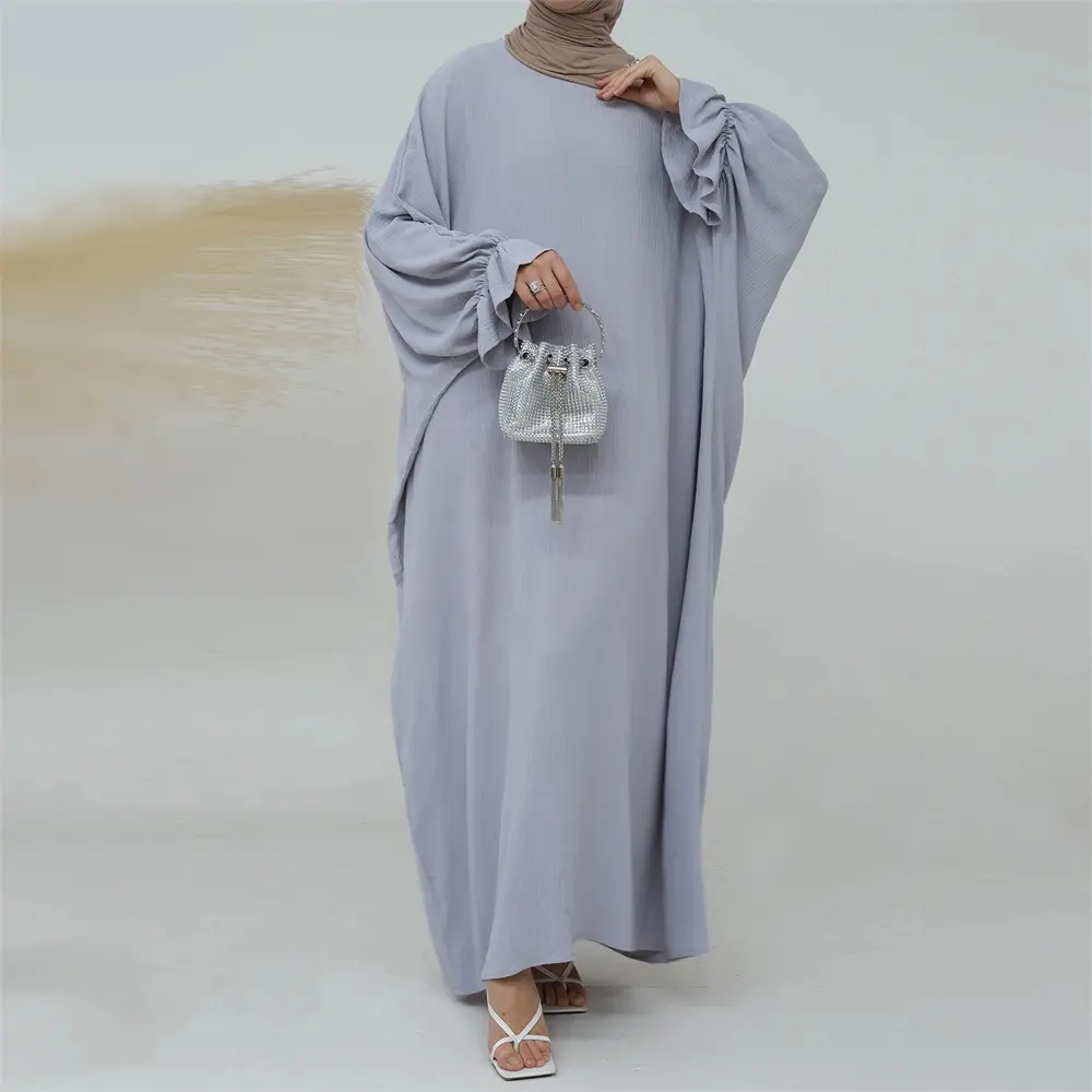 פרפר צנוע ג'אז קרפ אבאיה EID רמדאן דובאי בגדים אסלאמיים שמלת תפילה אבאיה עם שרוול סלסול