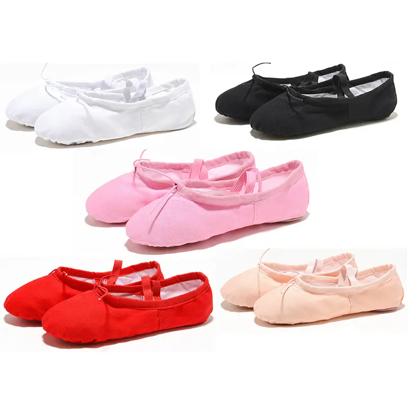 Enfants toile plat Ballet pantoufles ventre Gym Yoga danse chaussures femmes