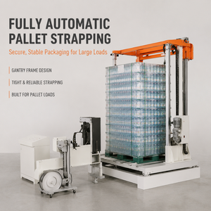 Máquina flejadora de palets totalmente automática con estructura de pórtico para flejado de palets de botellas de plástico - Product Image 1