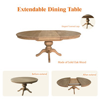 Table à manger extensible en bois massif de style français antique D1640, table ronde classique pour cuisine et salle à manger