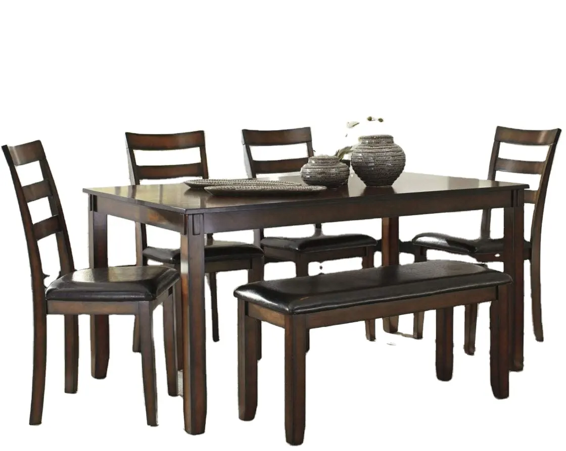 Dining Room Table and Chairs with Bench (Set of 6), Brown Factory direct sales