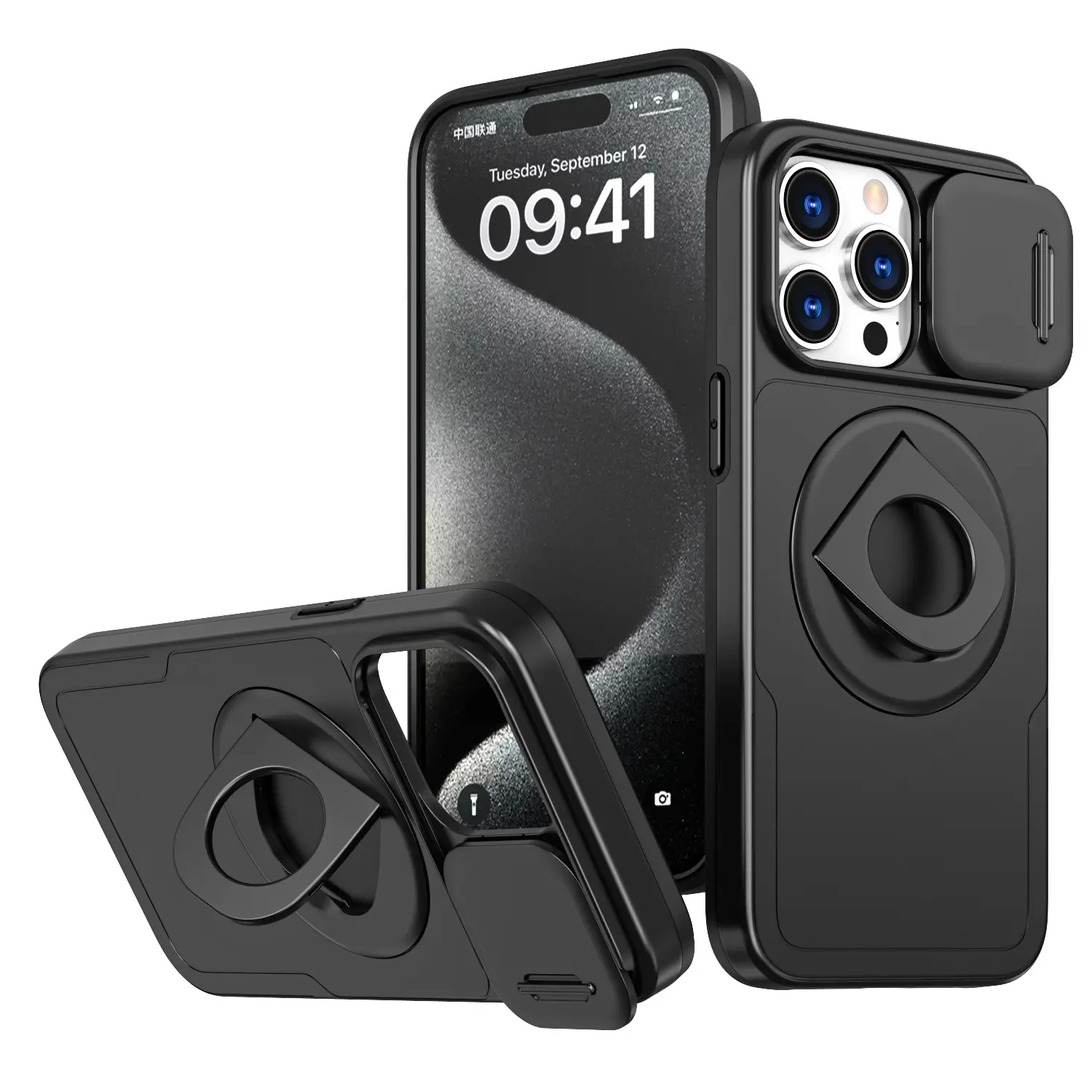 Điện thoại di động phụ kiện trượt máy ảnh bìa từ chân đế TPU PC Cover quay lại cho Iphone 15 14 Pro trường hợp