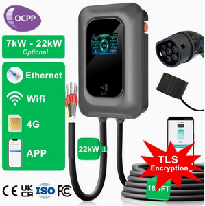 แท่นชาร์จไฟติดผนัง OCPP1.6สำหรับยานยนต์ที่ใช้พลังงานใหม่22kW 7kW Type2เพื่อการพาณิชย์มาตรฐาน EU - Product Image 5