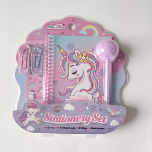 FASHIONME Pompom <strong>Pen</strong> Diary Set Plush Journal Include 1 Pompom <strong>Pen</strong> 2 Clips and 20 or 40 Stickers <strong>Kawaii</strong> Stationery Gift for Kids - Product Image 1