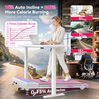 Tapis de marche rose sous le bureau à inclinaison automatique 2,5 CV ultra-mince compact avec télécommande LED silencieux pour l'exercice à domicile