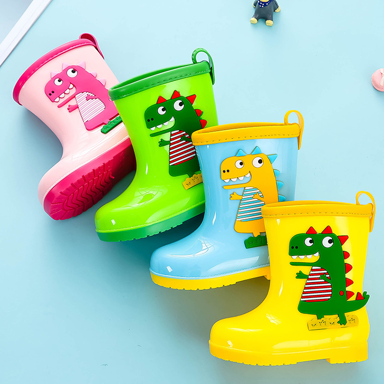 2021 г. Новая летняя милая детская обувь с динозавром резиновые детские непромокаемые сапоги для мальчиков и девочек на плоской подошве, детские резиновые сапоги с рисунком