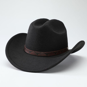 Sombrero Fedora Occidental Clásico Unisex Personalizado al por Mayor con Patrón Étnico, Decoración de Cinturón con Estampado de Cabeza de Toro, Gorra de Vaquero Retro - Product Image 1