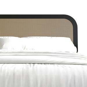 Combohome Quinta двуспальная мебель из массива черного дуба и изогнутая угловая Изголовье с тканой панелью из ротанга - Product Image 5