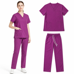 Combinaison de travail en coton pur à manches courtes vert foncé pour médecin, infirmière, robe d'isolement - Product Image 2