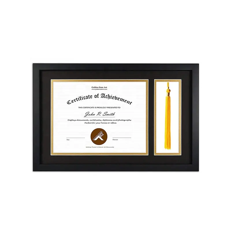 Cadres de certificat noir 8x11 ''avec cadre d'affichage de diplôme en verre haute définition mat