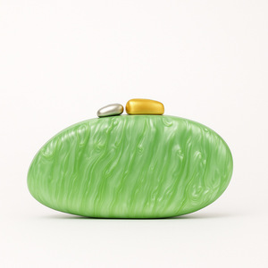 Green Acrylic Fashion Clutch Bag Solid Marble Texture Dual-Tone Clip Closure <b>Chain</b> Strap Portable 1-1.9L Capacity for Evening - Product Image 1