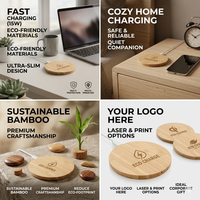 Mini chargeur sans fil en bambou et bois avec câble intégré, base de charge rapide 15W pour la charge de téléphones mobiles