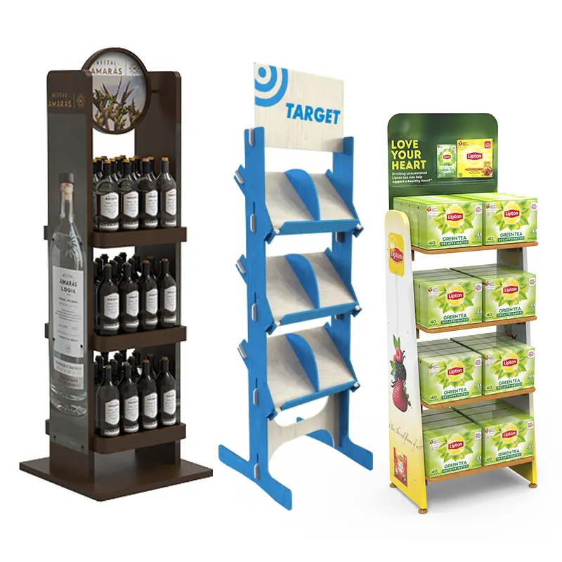 Apache Modern Customized Wooden Floor Standing Display Racks with Custom Logo Painted Surface Easy Assembly for Store Use — view 1