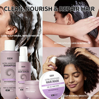 Kit de réparation capillaire OEM hydratant en profondeur pour cheveux crépus, nettoyant cuir chevelu, shampoing, après-shampoing et masque pour sceller les cuticules, hydrater et redonner brillance soyeuse aux oméga