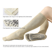 Chaussettes de yoga professionnelles personnalisées de qualité supérieure pour femmes, en coton, à cinq doigts, mi-mollet, antidérapantes, pour le printemps et l'automne