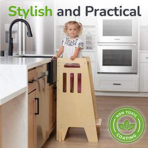 Torre de Cocina para Niños Pequeños Personalizada con Puerta Corredera y 3 Alturas Ajustables - Taburete de Cocina Completo para Niños Pequeños con Patas de Apoyo - Product Image 2