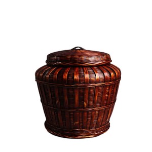 Handmade <b>Bamboo</b> Woven Storage Basket Round Tung Oil Finish Living Room Neatening Storage Food <b>Container</b> Standing Type - Product Image 5