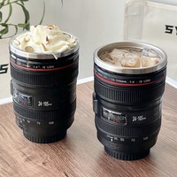 Tasse à café créative en acier inoxydable style objectif d'appareil photo, bouteille d'eau de voyage en métal isolée sous vide, verre à boire